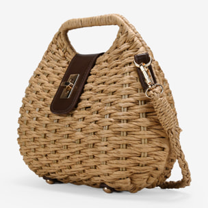 Bolso caja marrón claro en rafia con solapa