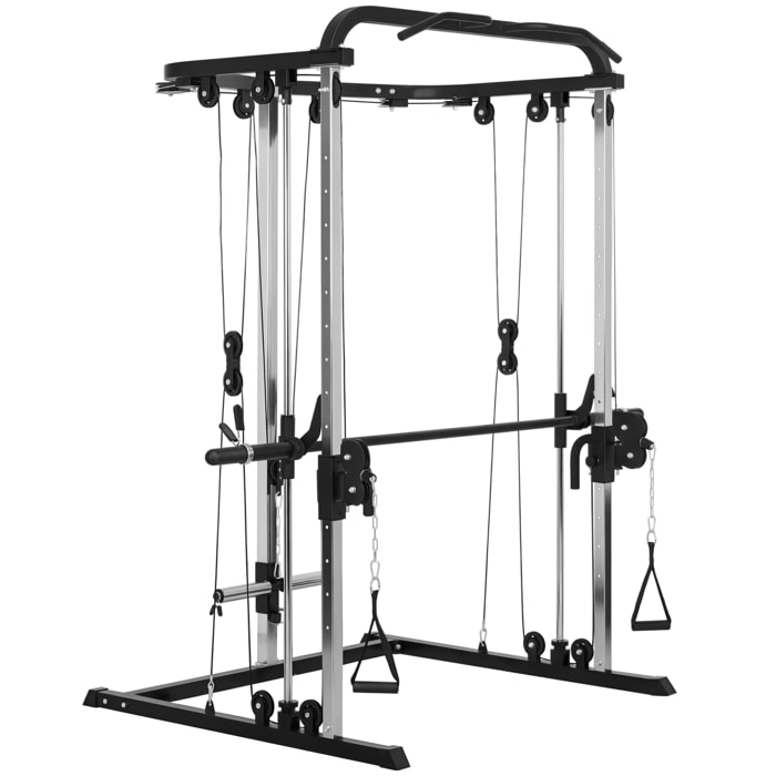 Station de musculation double polie barre de traction et barre longue musculation acier noir