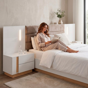Set Due Comodini Moderni Con Due Cassetti Scorrevoli Salvaspazio Per Camera Da Letto Design Nordico 60 x 102 x 38.4 Cm Bianco E Rovere