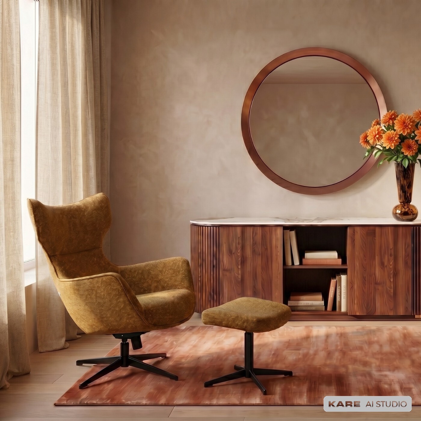 Fauteuil pivotant et repose-pieds Jules marron Kare Design