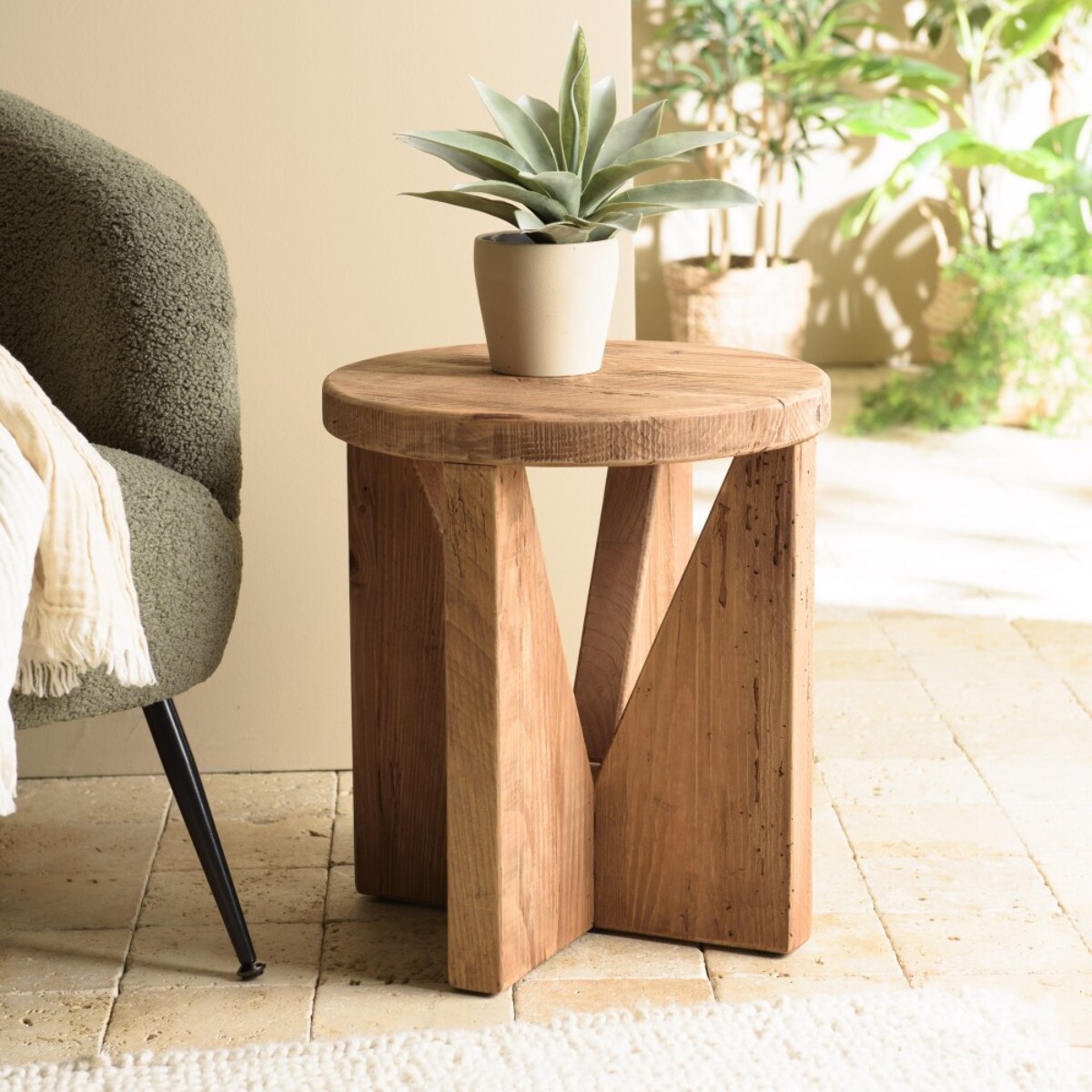 SANDY - Tabouret rond 40x40cm bois Pin recyclé