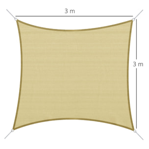 Voile d'ombrage carré 3 x 3 m polyéthylène haute densité résistant aux UV coloris sable