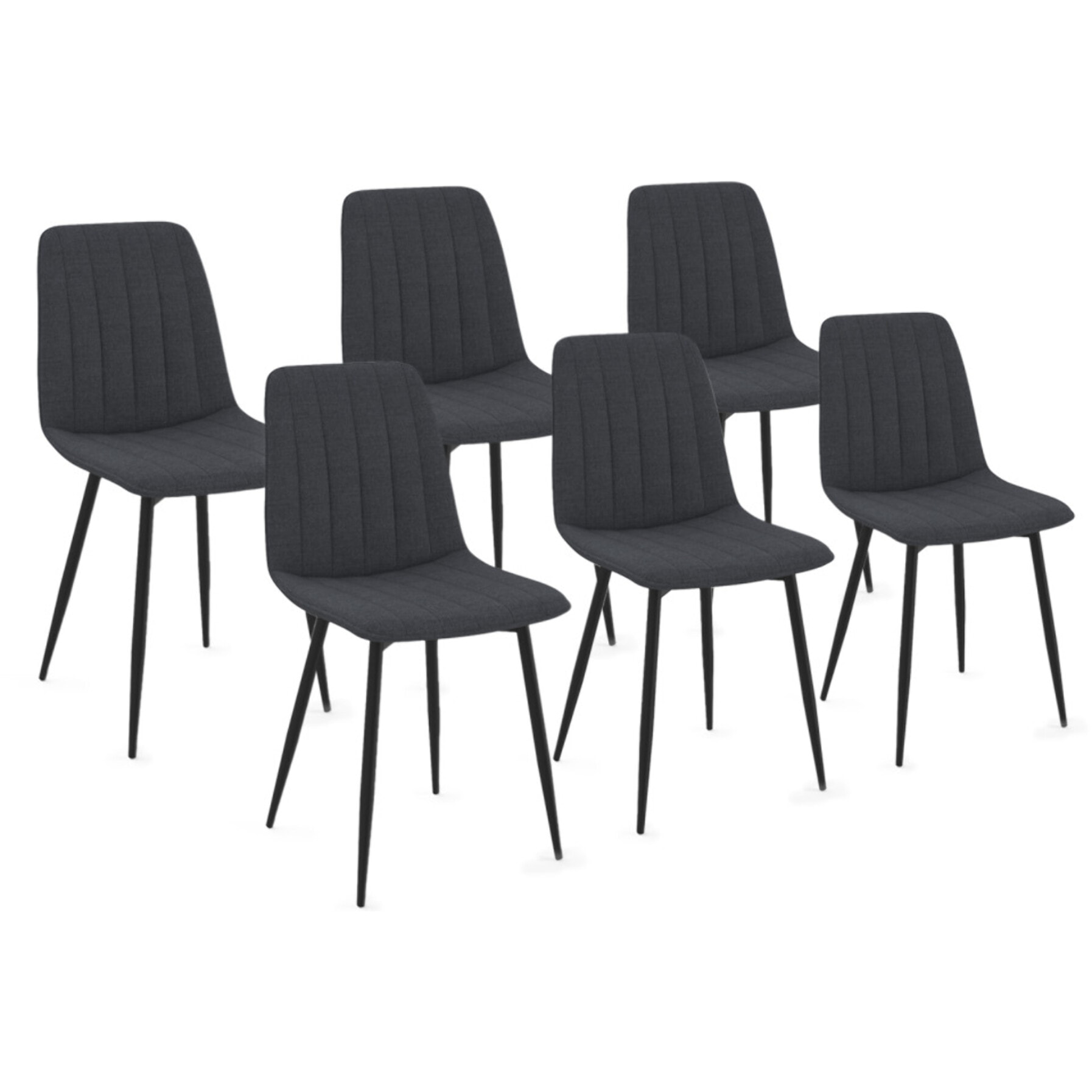 Chaises Fiona velours gris foncé pieds métal noirs - lot de 6