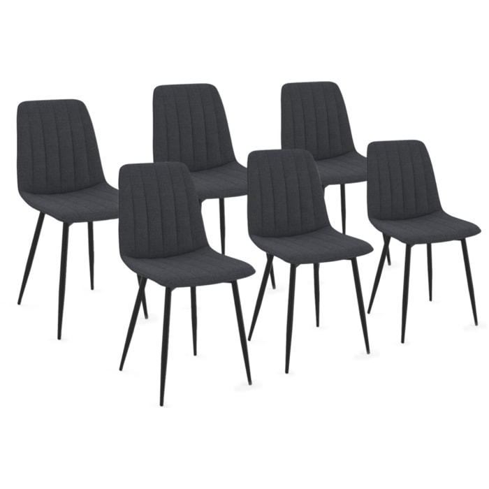 Chaises Fiona velours gris foncé pieds métal noirs - lot de 6
