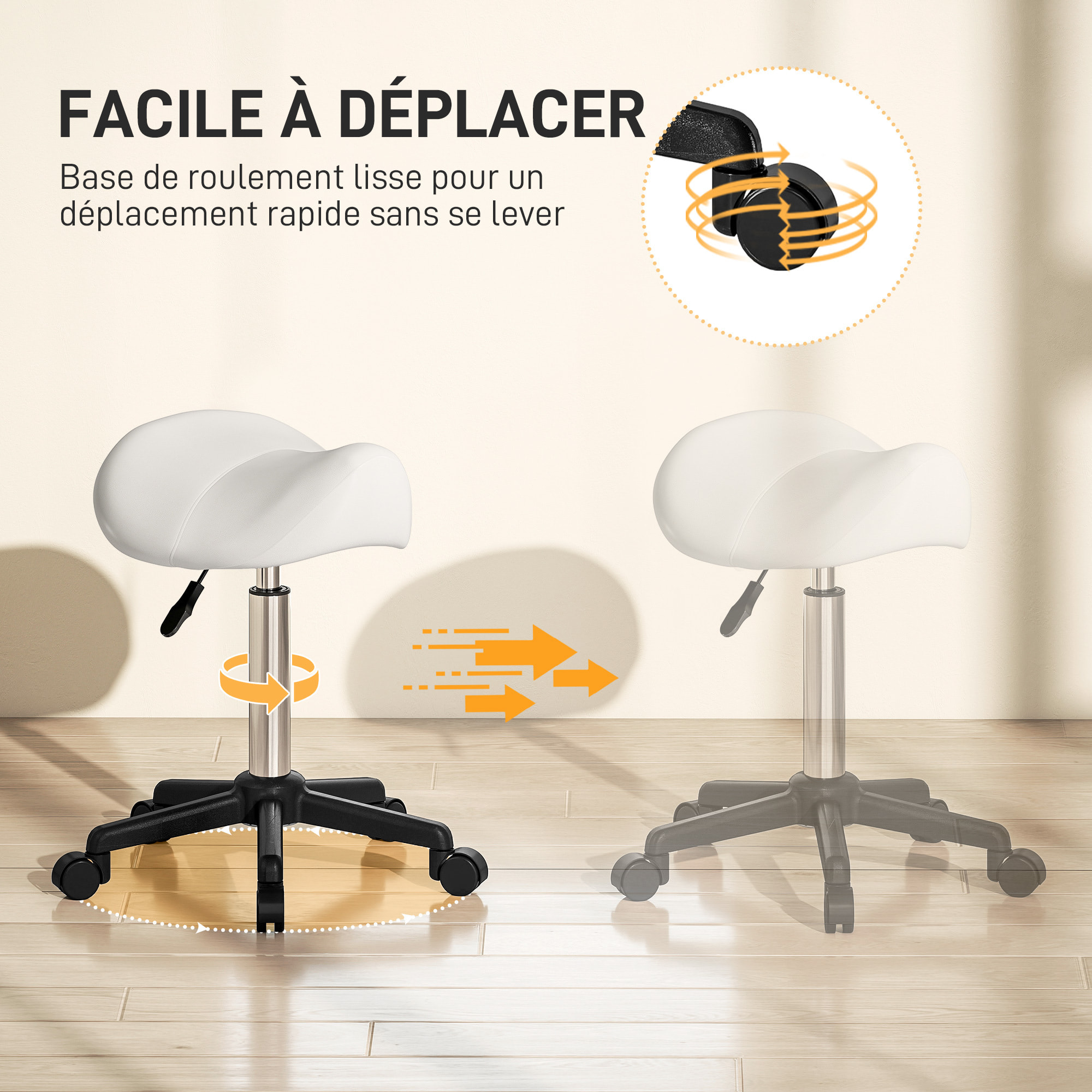 Tabouret de massage tabouret selle ergonomique pivotant 360° hauteur réglable revêtement synthétique blanc