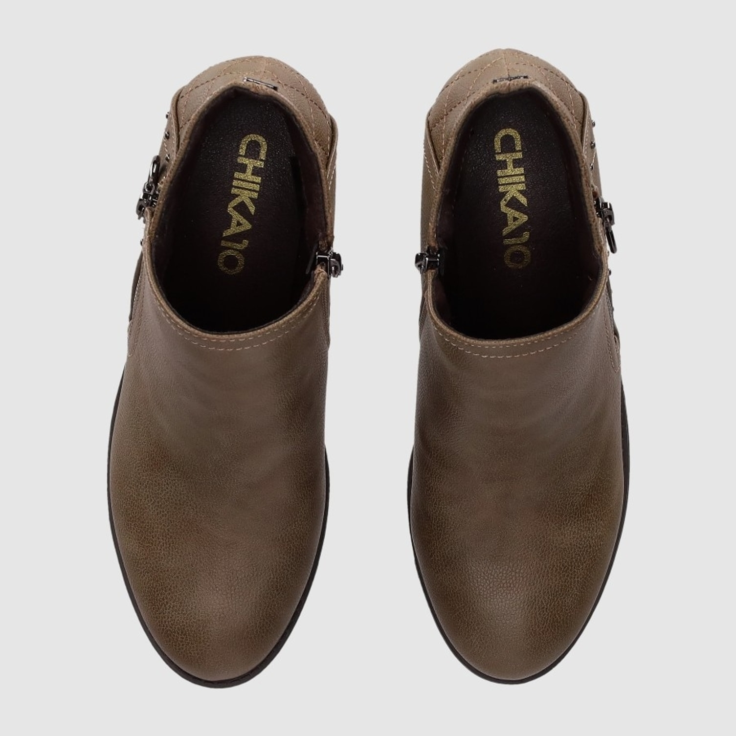 Botines de Piel Sintética - Taupe - Tacón: 7 cm