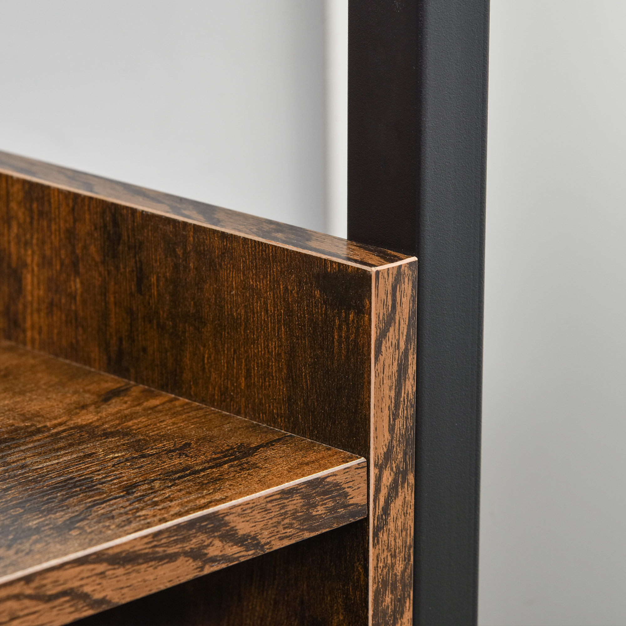 Casier à vin design industriel étagère à bouteilles 9 bouteilles support verres à vin intégré métal noir aspect vieux bois veinage