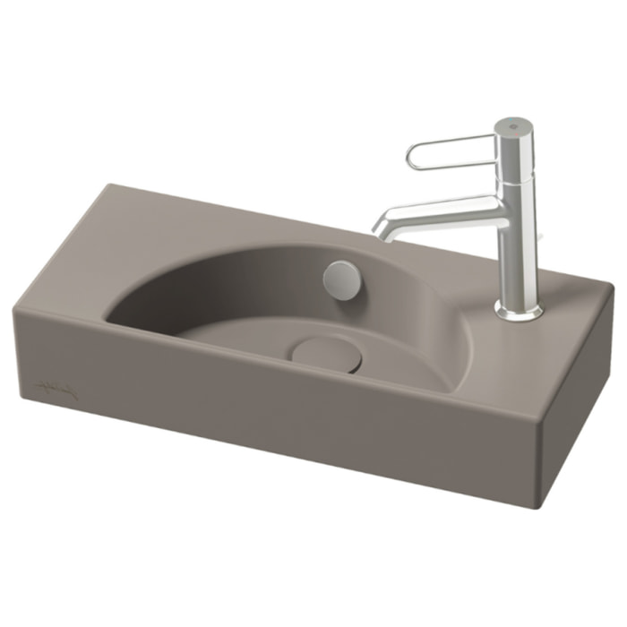 Lave-mains compact 50 cm Odéon Rive Gauche 1 trou de robinetterie à droite Brun sepia satiné avec bonde