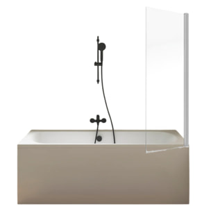 Pack baignoire Elise + tablier niche + pommeau et mitigeur bain noir Aimé + pare bain chromé + vidage