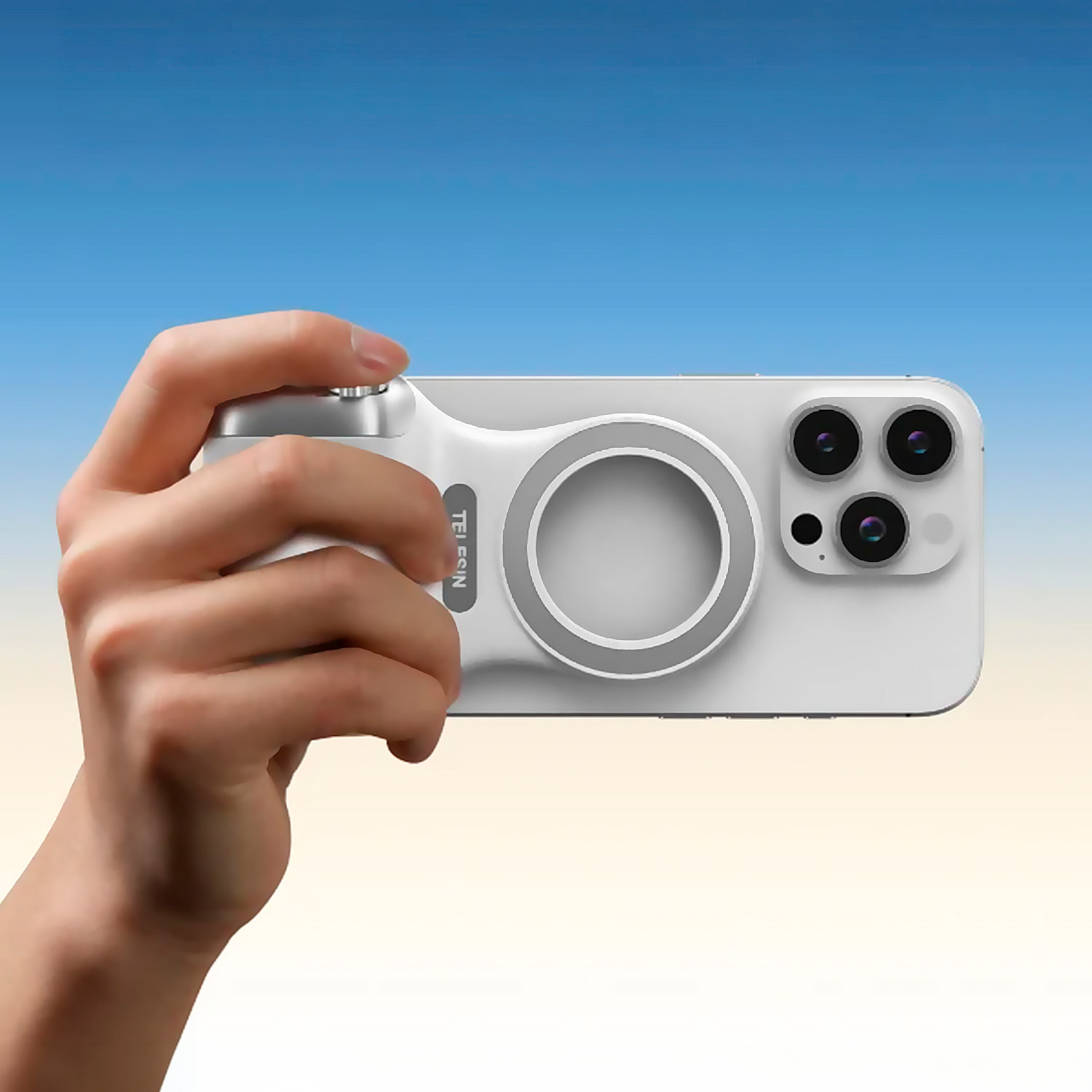 Mango fotográfico magnético para smartphone, control de zoom, botón selfie, disparador y cambio de modos. Con conexión Bluetooth y anillo magnético incluido.