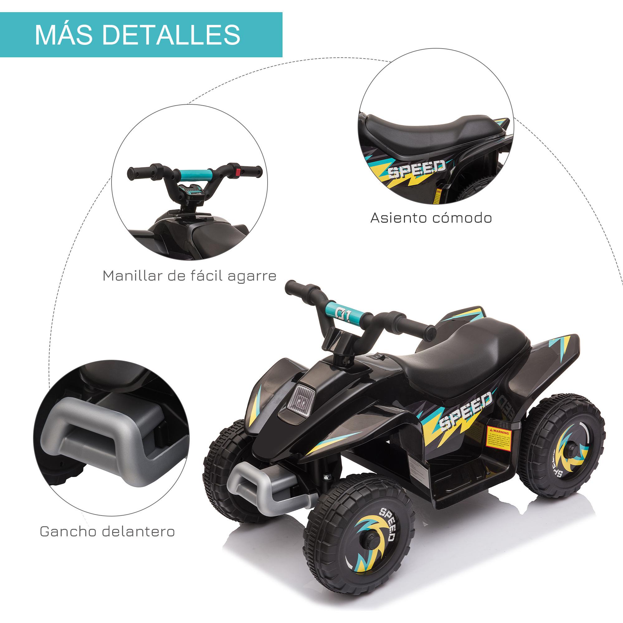 Quad Eléctrico para Niños de 18-36 Meses Vehículo Eléctrico Cuatrimoto a Batería 6V con Avance y Retroceso Carga Máx. 20 kg 72x40x45,5 cm Negro