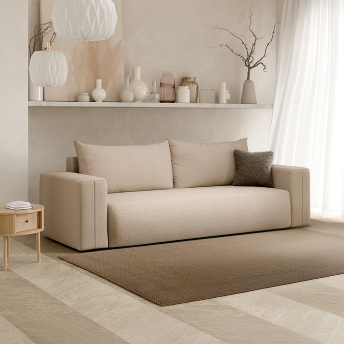 NALA - Canapé droit convertible droit 3 places en tissu beige