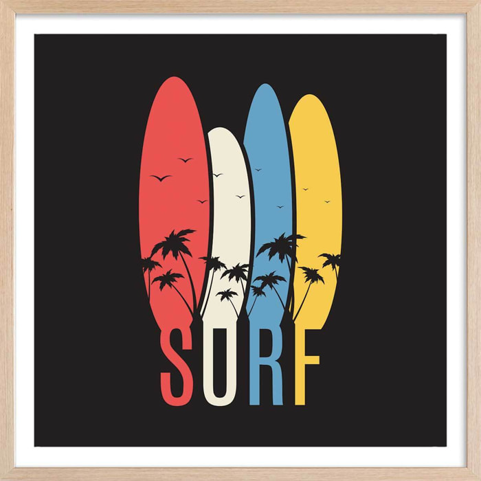 Affiche retro passion surf Affiche + cadre en bois - Chêne