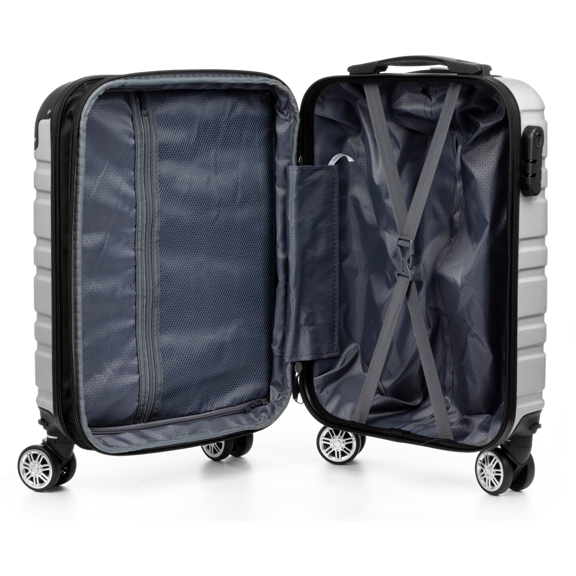 Juego de 2 maletas Trolley extensibles, en material ligero ABS de alta resistencia con esquinas reforzadas. Cerradura numérica, 4 ruedas dobles giratorias 360° y extraíbles.