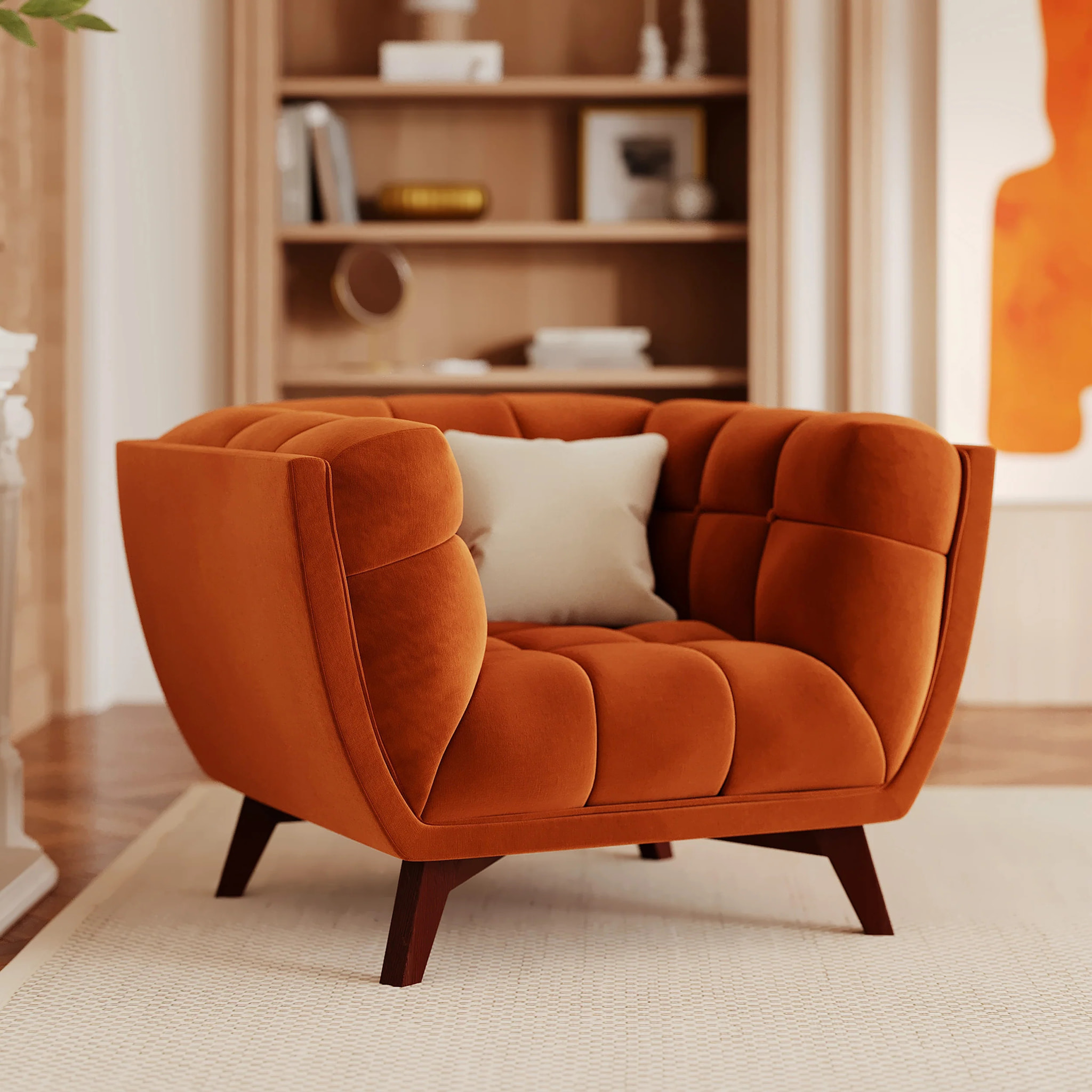 Fauteuil en velours orange curcuma - Mona