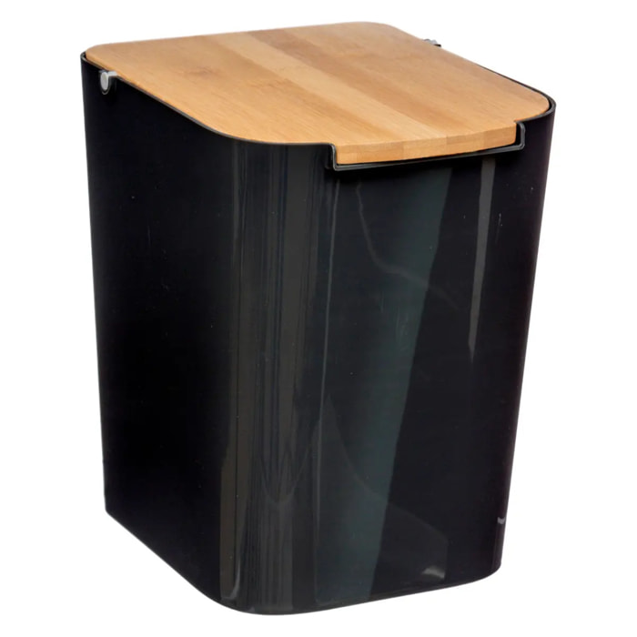 Poubelle à couvercle bambou 5L "Naturéo" noir