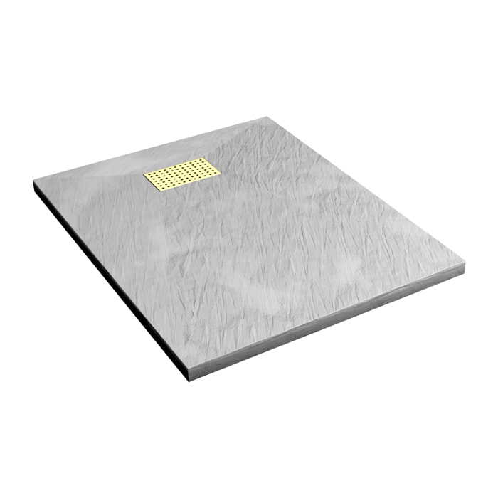 Receveur de douche Gris Effet Pierre 80x100 cm et Grille décor Perforée Or Doré Brossé