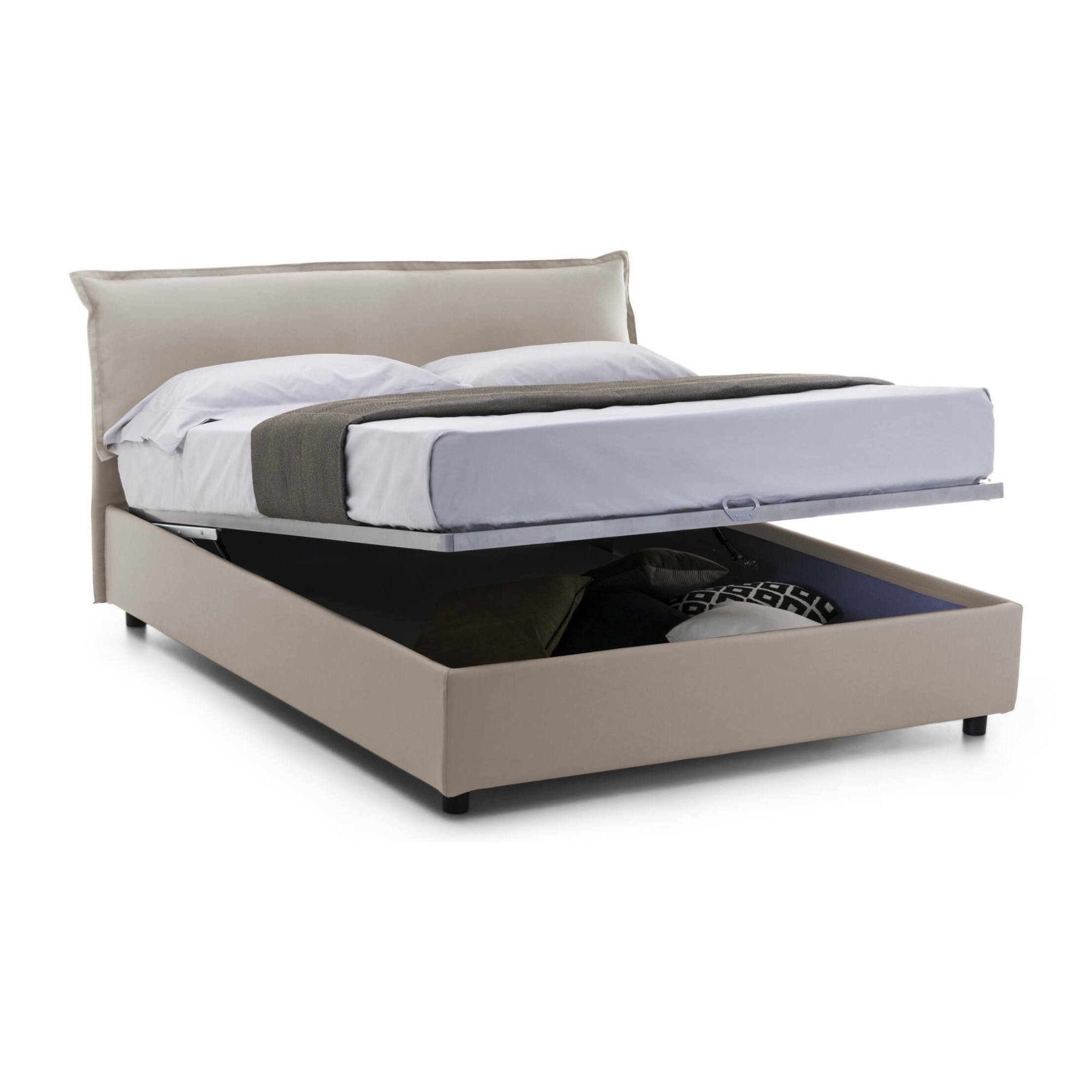 Letto matrimoniale Apaia, Letto contenitore sfoderabile con testiera e giroletto contenitore imbottiti, 100% Made in Italy, adatto per materasso Cm 160x200, Tortora