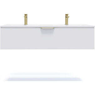 Meuble de salle de bain suspendu double vasque intégrée 120cm 1 tiroir Blanc - Venice