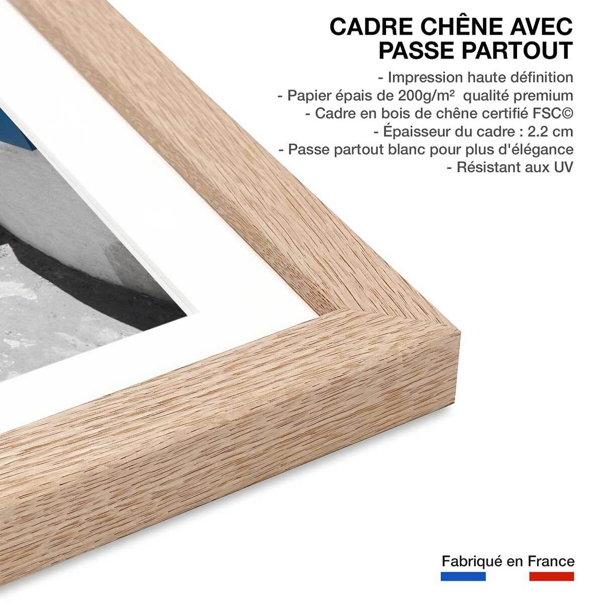 Poster dôme bleu santorin Affiche + cadre en bois - Chêne