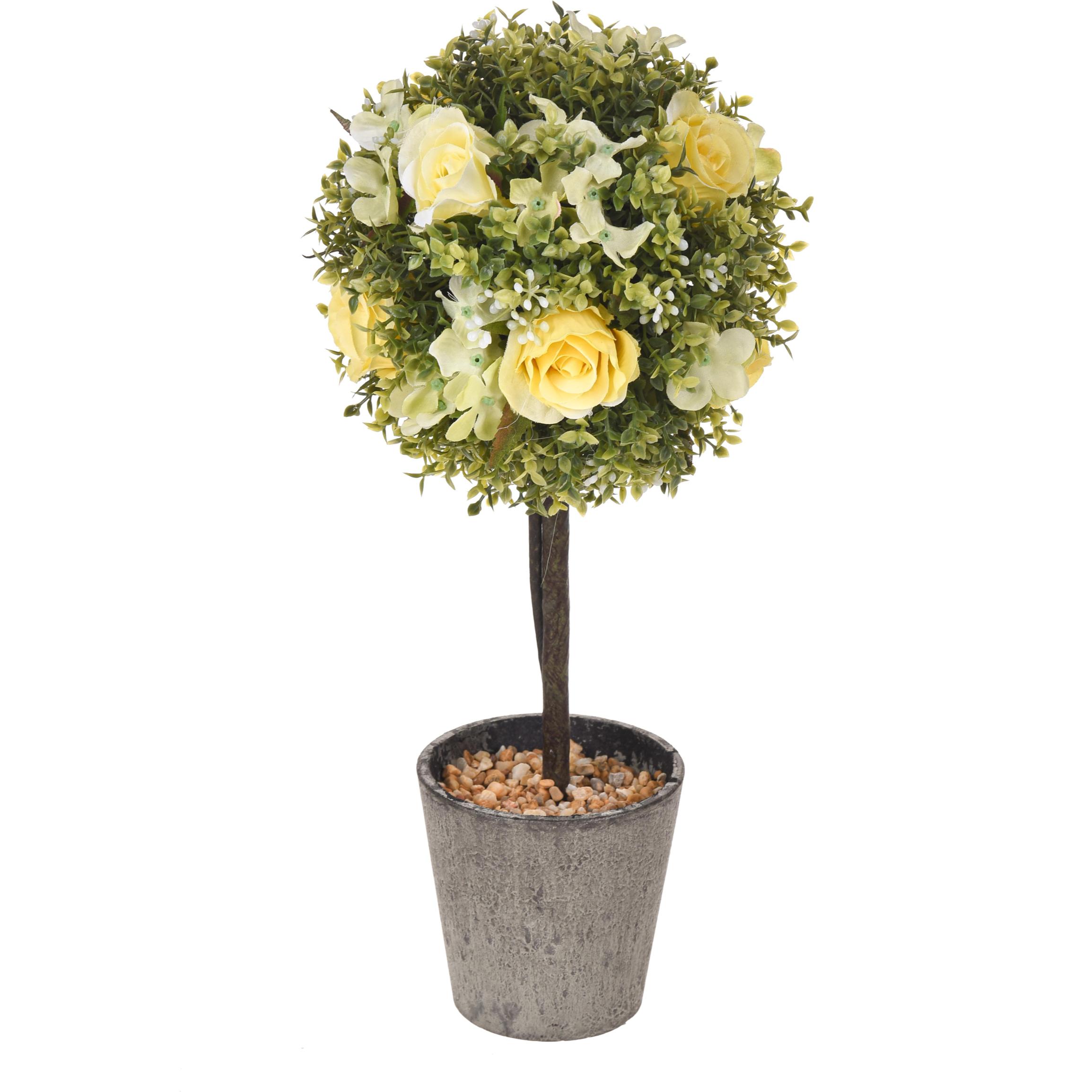 Rose Su Topiary. Altezza 27,5 Cm - Pezzi 1 - 17X27,5X12cm - Colore: Giallo - Bianchi Dino - Piante Artificiali