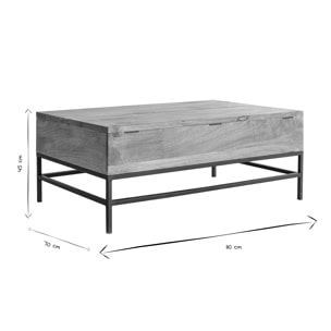 Table basse relevable industrielle bois manguier massif et métal noir L110 cm YPSTER