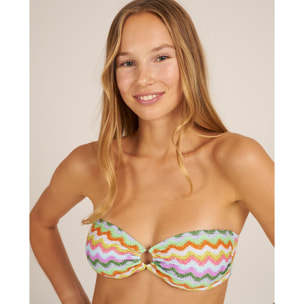Top de bikini en forma bandeau con aro y estampado zigzag