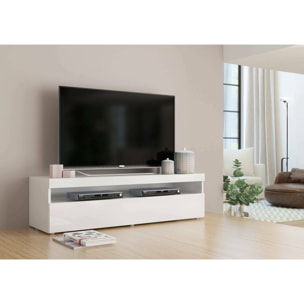 Mobile da soggiorno Porta TV, Made in Italy, Supporto per TV a 1 anta, Porta TV da salotto, cm 130x45h36, colore Bianco lucido