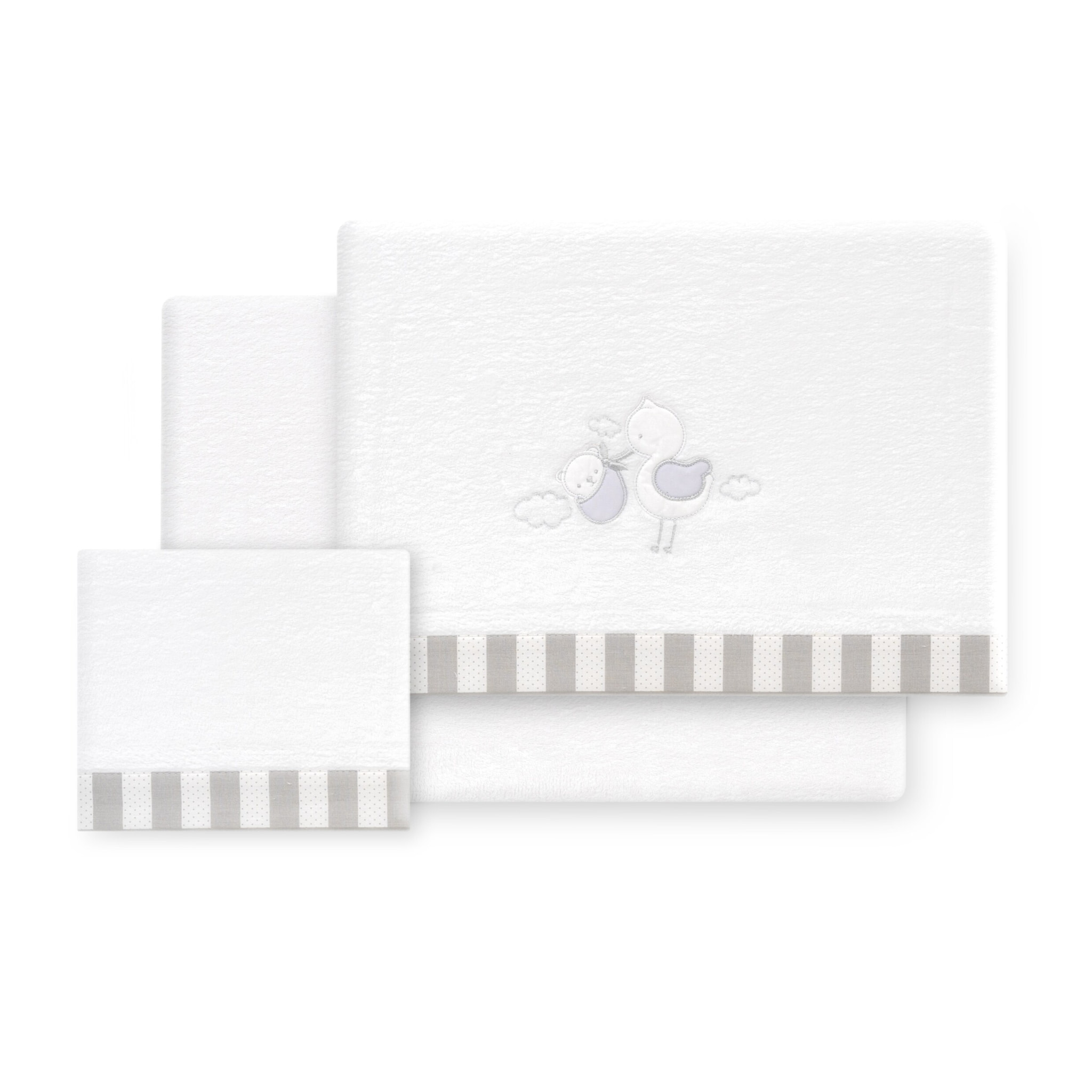 Triptico Cuna Coralina Cigueña Oso + Broche Bco/Gris