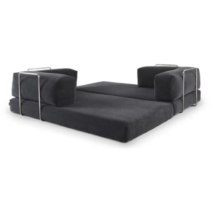 TRENDY - Canapé compressé 3 places modulable en velours côtelé anthracite