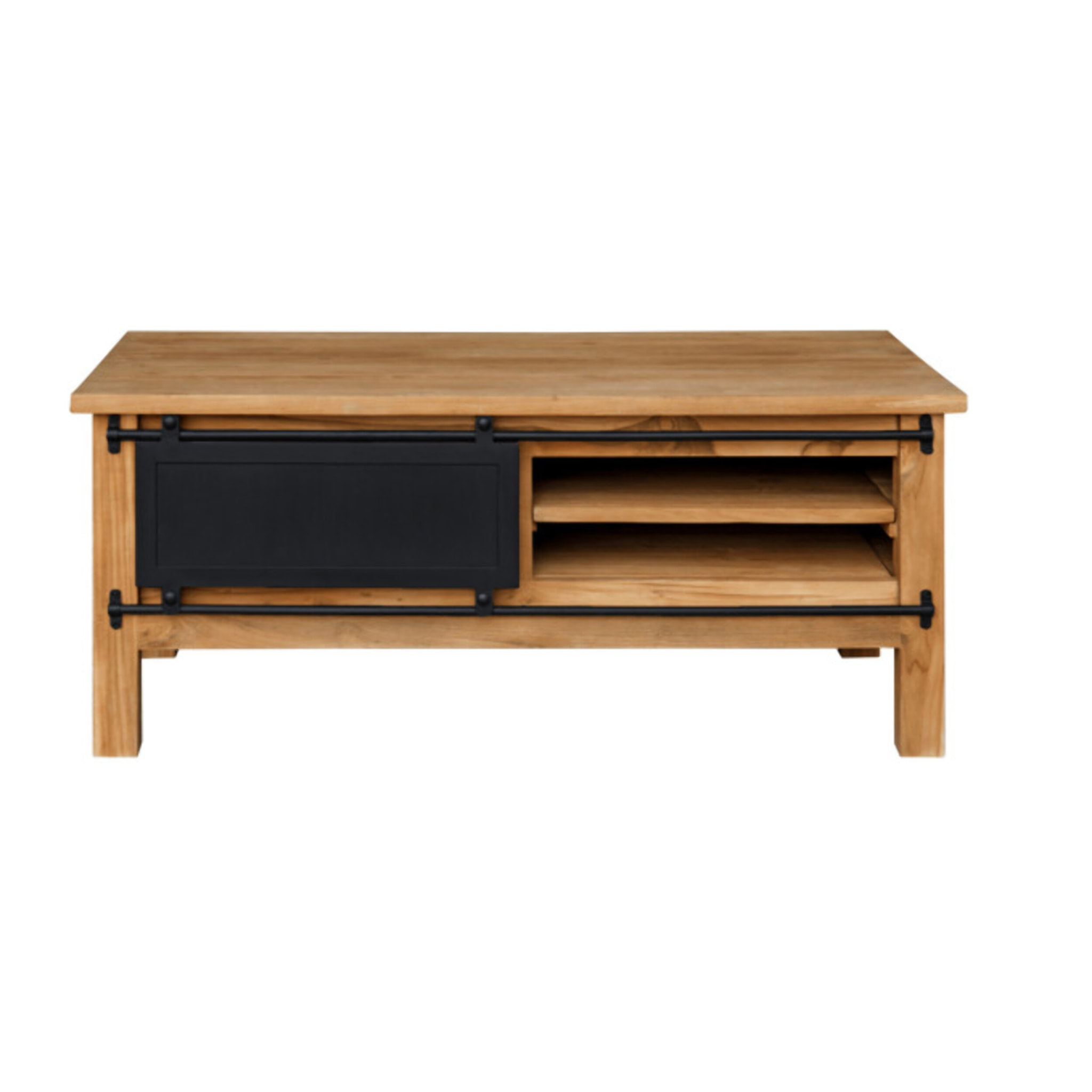 Table basse 2 portes en métal 120 cm en bois de teck recyclé - YOGI