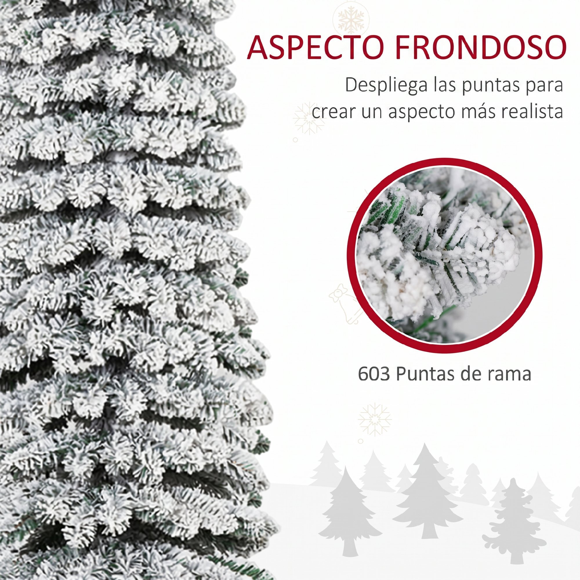 Árbol de Navidad Estrecho 240 cm, Árbol de Navidad Artificial Nevado con 603 Ramas y Soporte de Metal Plegable, Decoración Navideña para Salón, Interior, Verde