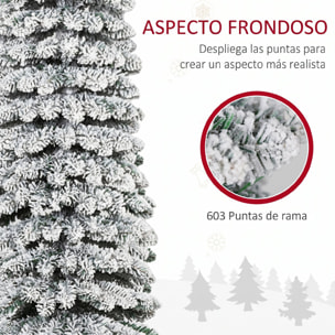 Árbol de Navidad Estrecho 240 cm, Árbol de Navidad Artificial Nevado con 603 Ramas y Soporte de Metal Plegable, Decoración Navideña para Salón, Interior, Verde