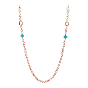 Collana Lunga Catena Rolo con Pietre Naturali Quarziti Rosse e Perle d'Acqua Dolce Bianche Ø 10/11 mm