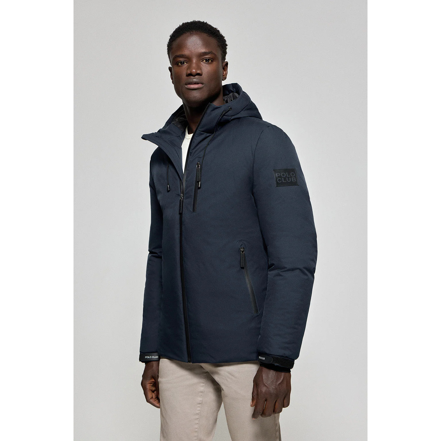 Giaccone blu denim Gstaad con cappuccio fisso e particolari Polo Club