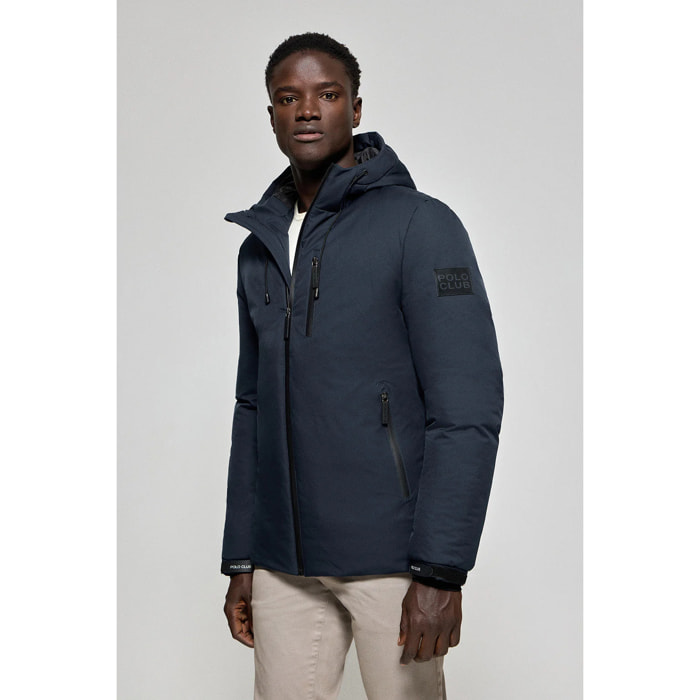Giaccone blu denim Gstaad con cappuccio fisso e particolari Polo Club