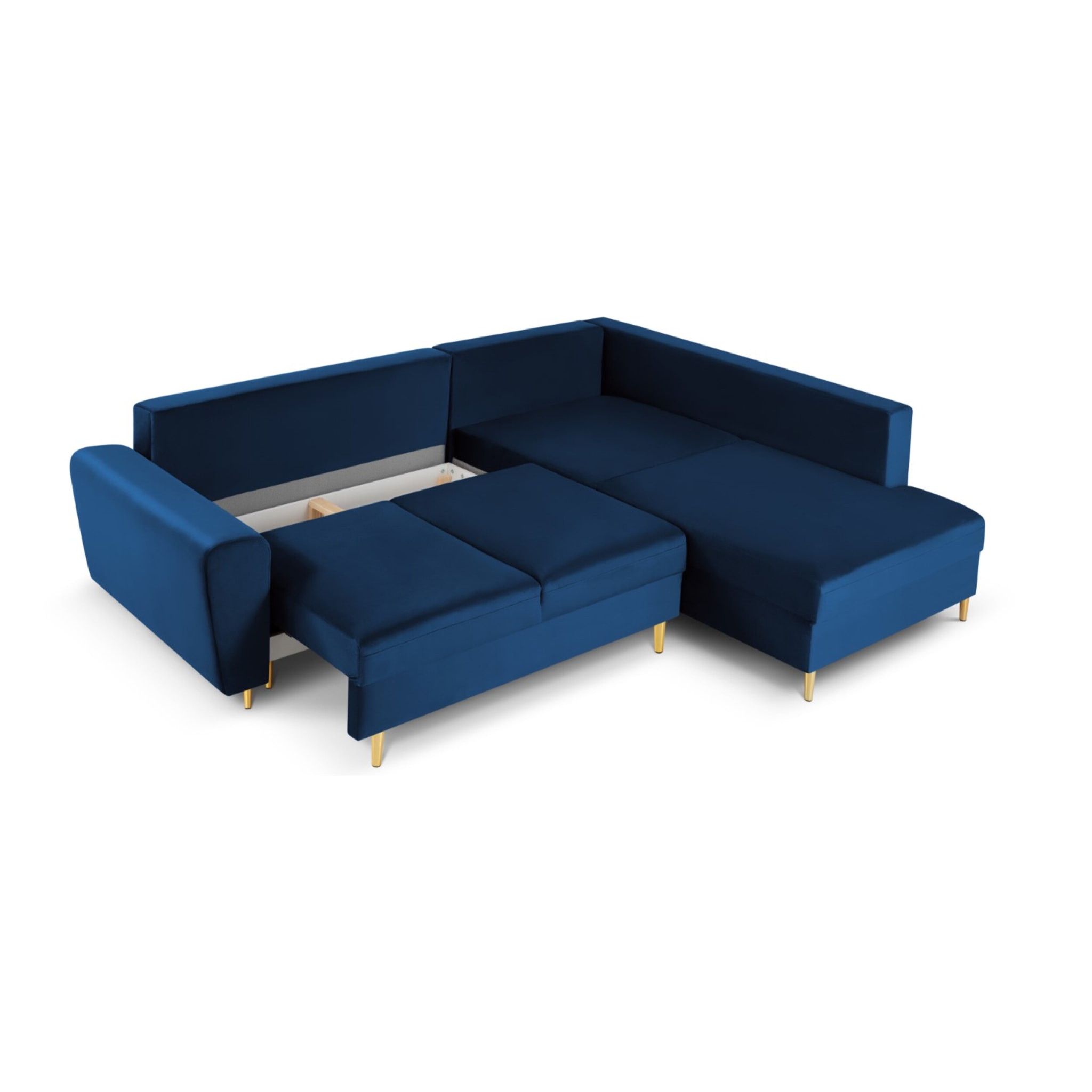 Canapé d'angle droit convertible avec coffre de rangement "Kyoto" 5 places en velours bleu roi
