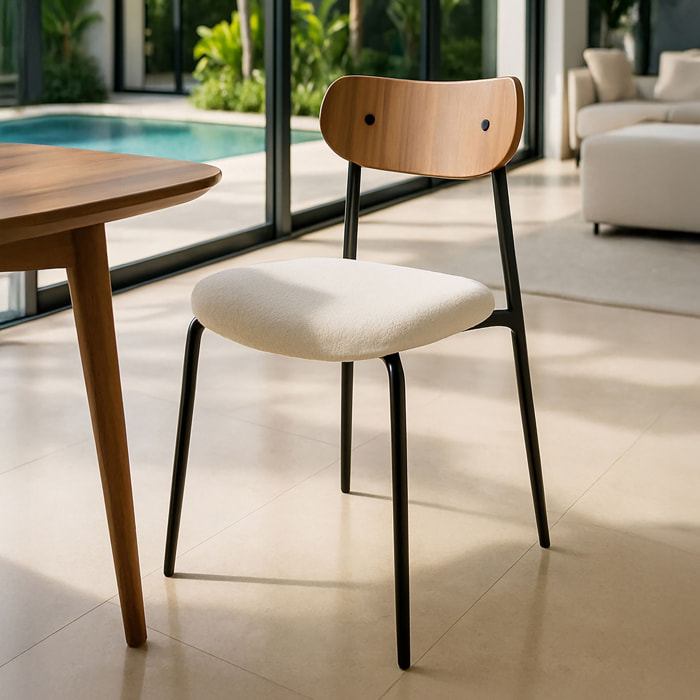 Lot de 2 chaises en tissu écru et dossier en finition noyer GASTON