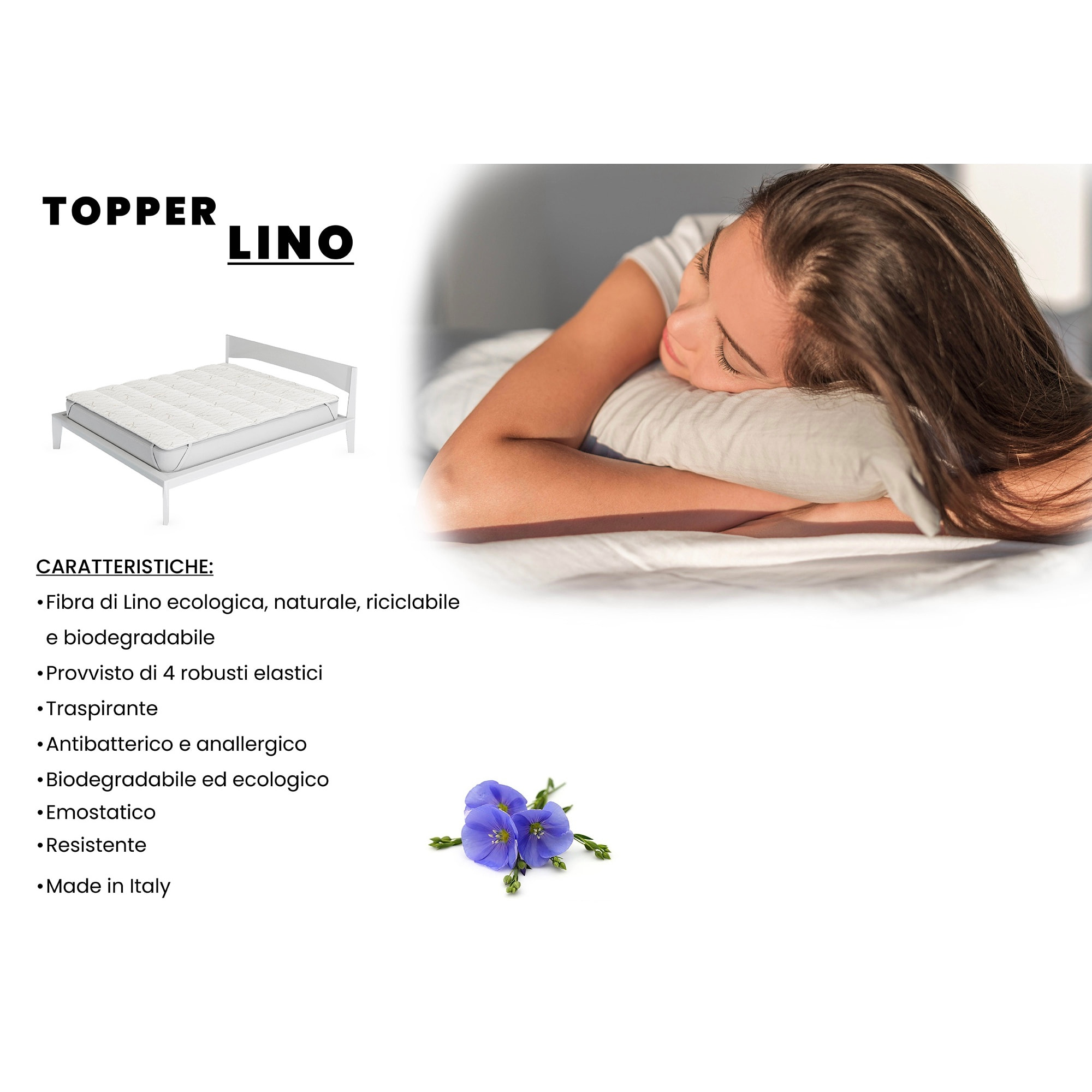 TOPPER TRAPUNTATO LINO CON ELASTICI - Made in Italy