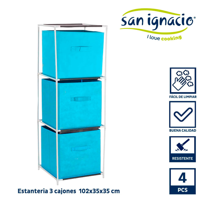 Estanteria 3 cajones tnt azul colección kipit