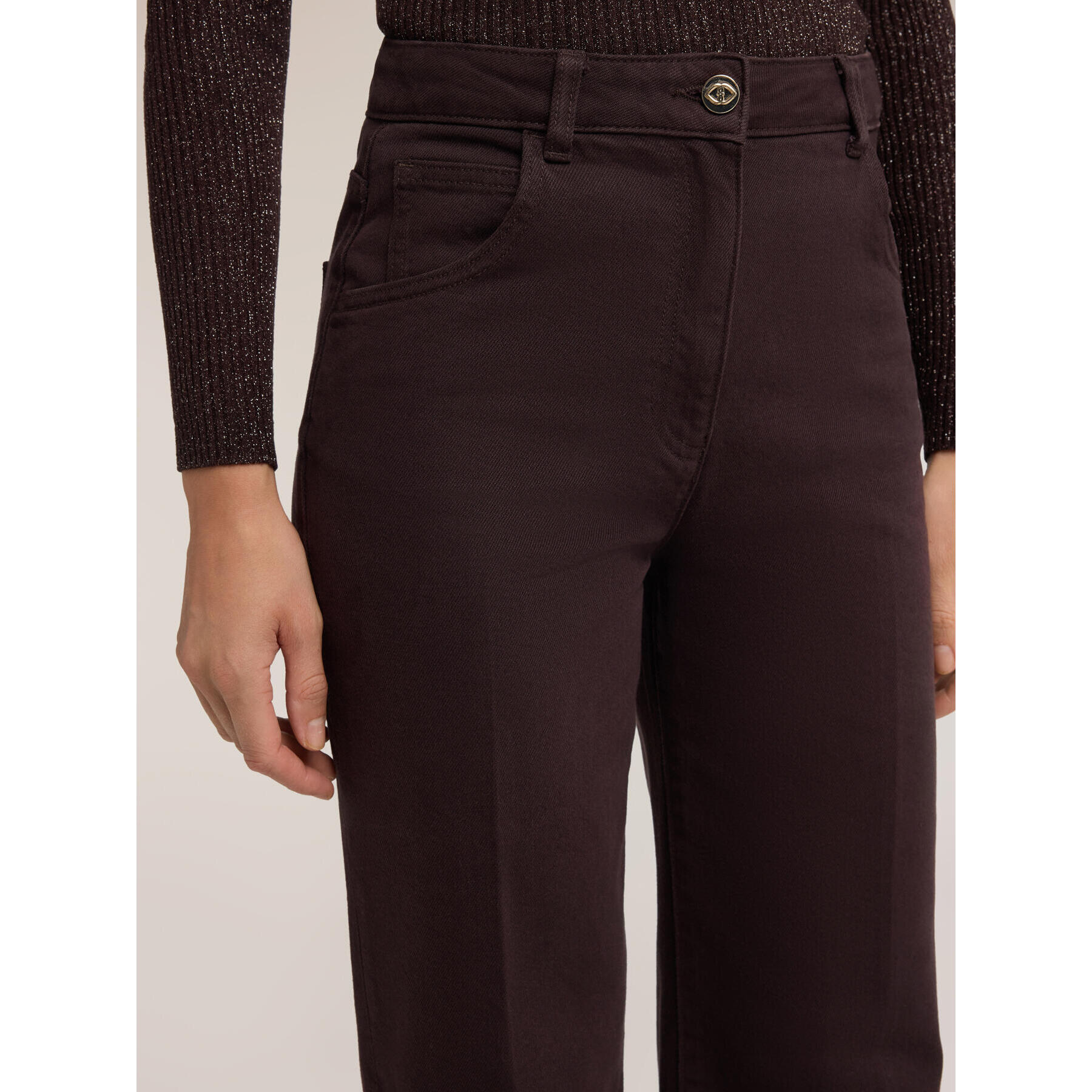 Motivi - Pantaloni palazzo in drill con piega stirata - Marrone
