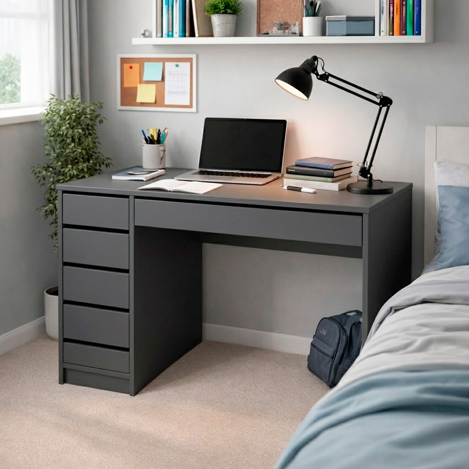 Scrivania moderna con 4 cassetti 1 cassettone centrale Scrittoio da Studio o Ufficio Mobile Desk 120 x 75 x 55 cm antracite
