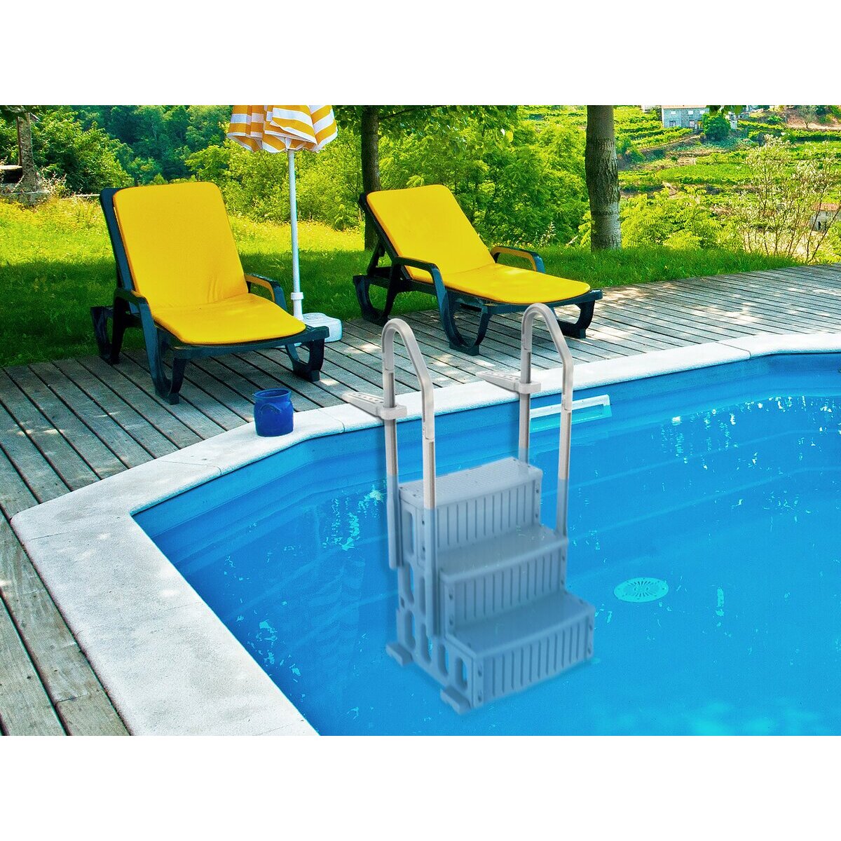 Escalier échelle simple de piscine "Nathan" - 3 marches - en plastique