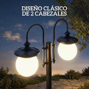 Farola Solar Exterior de Jardín con Macetero 2 Cabezales Impermeable IP44 Encendido/Apagado Automático y Altura Ajustable Luz Solar de Exterior LED para Terraza Patio 53,5x30x182 cm Negro