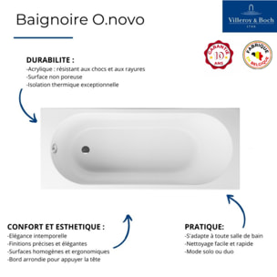 Baignoire droite VILLEROY & BOCH O.Novo 160 x 70 cm Blanc + Pare bain droite AURYS Raywall noir mat