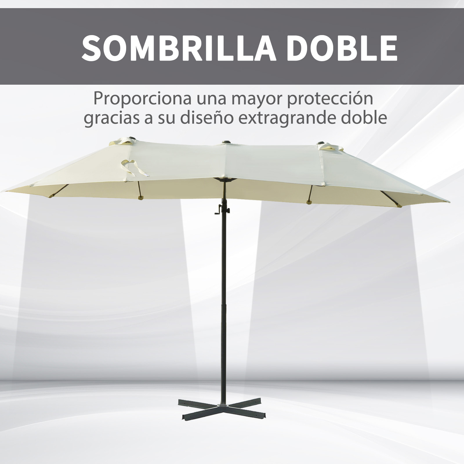 Sombrilla Doble Parasol Grande Inclinable para Jardín con Manivela Abrir y Cerrar Fácilmente 12 Varillas de Metal Ofrece Una Alta Estabilidad Beige y Negro 270x445x260 cm