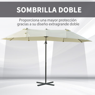 Sombrilla Doble Parasol Grande Inclinable para Jardín con Manivela Abrir y Cerrar Fácilmente 12 Varillas de Metal Ofrece Una Alta Estabilidad Beige y Negro 270x445x260 cm