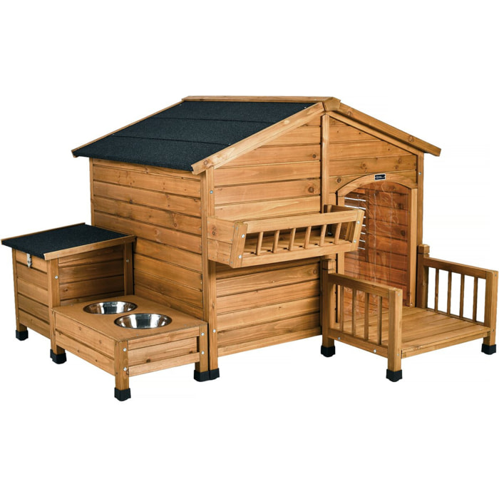 Niche pour chien en bois avec mangeoire et boite de rangement "Rusty" - 151 x 138 x 100 cm - Marron