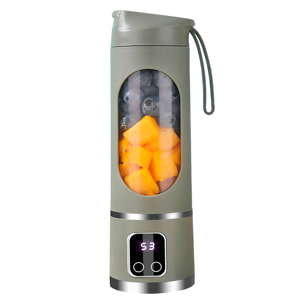 Batidora portatil de 450ml con 10 cuchillas de acero, pantalla LCD, 3 niveles de temporizador, seguridad por doble click y batería 1300mAh.