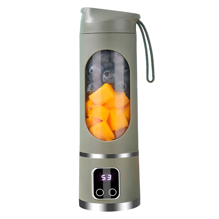Batidora portatil de 450ml con 10 cuchillas de acero, pantalla LCD, 3 niveles de temporizador, seguridad por doble click y batería 1300mAh.